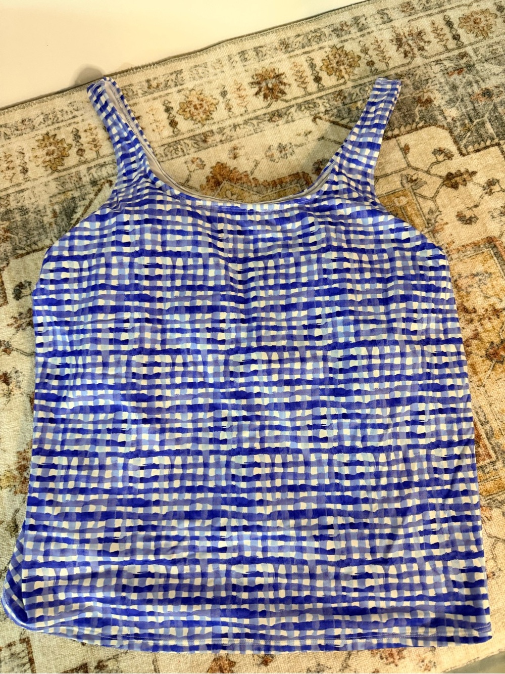 LL Bean blue checkered swim tank